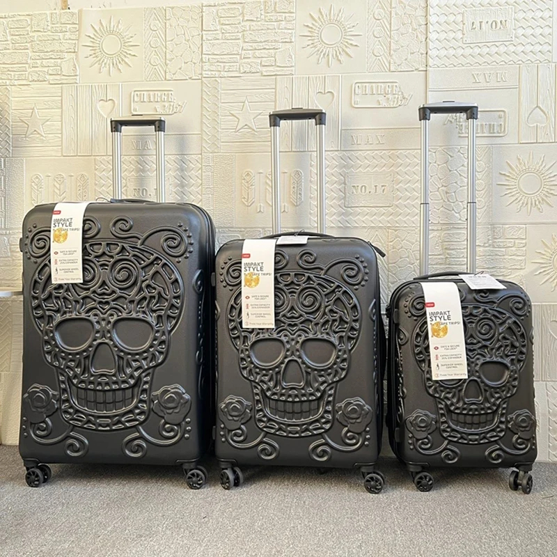 Punk Trend Skeleton กระเป๋าเดินทางบุคลิกภาพ pop องค์ประกอบกระเป๋าเดินทาง boarding box ขนาดใหญ่ล็อคศุลกากรพกพารถเข็นกระเป๋า