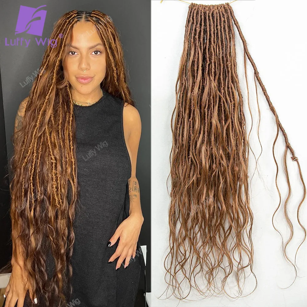 Boho locs com cabelo humano encaracolado termina pré-loop extensões de tranças falsas sem nós deusa macia crochê trança cabelo onda do corpo