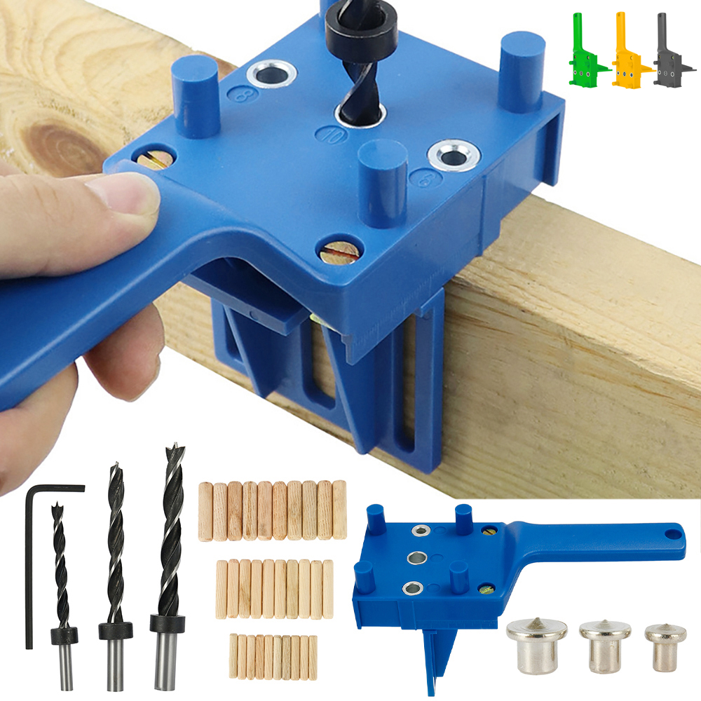 Quick Wood Doweling Jig Plastic ABS Handheld Pocket Hole Jig System 6/8/10mm Drill Bit Hole Puncher For Carpentry Dowel Joints