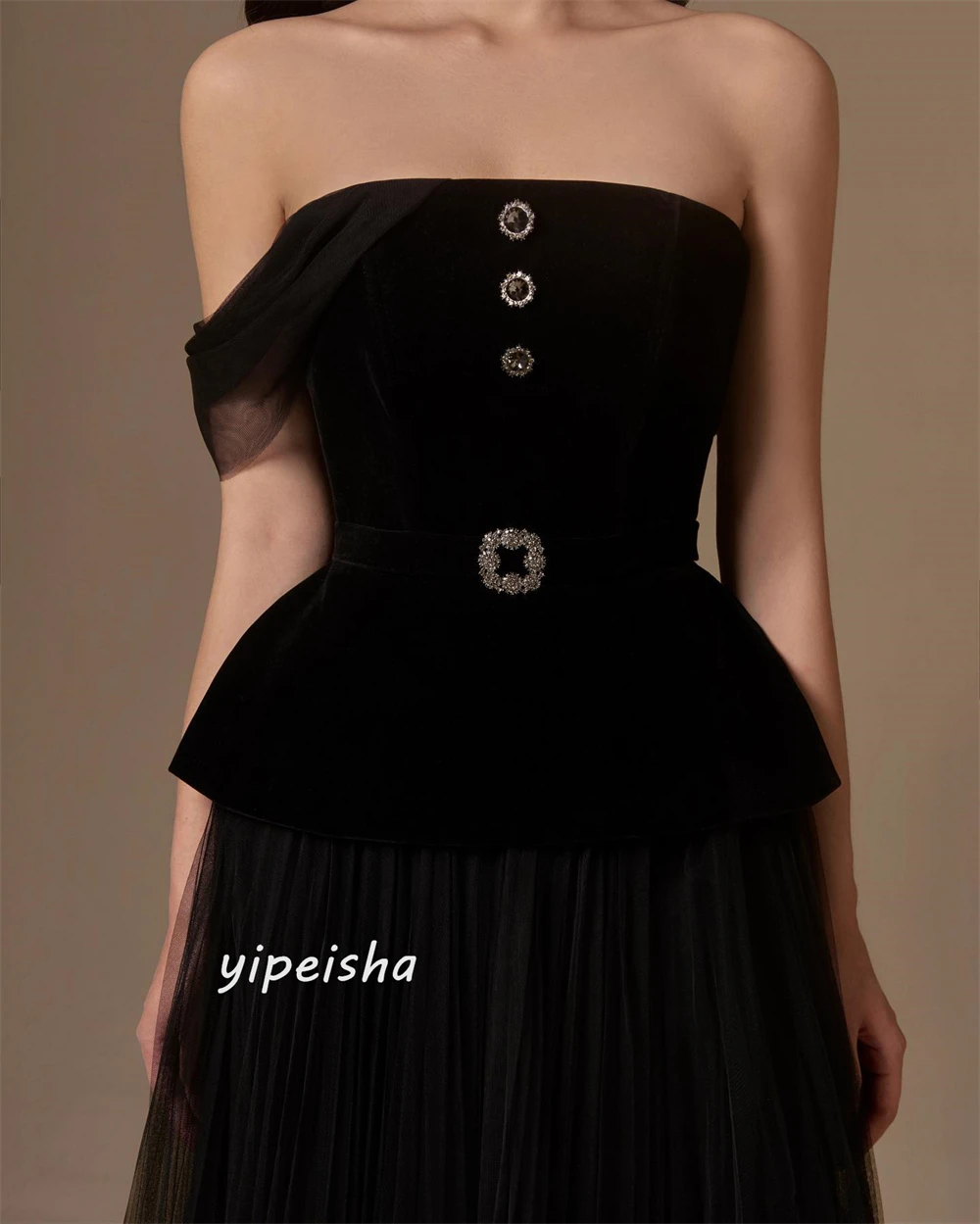 Customized Yipeisha Simple Modern Style Formal Evening Strapless A-line Button Draped s Bespoke Occasion Dresses