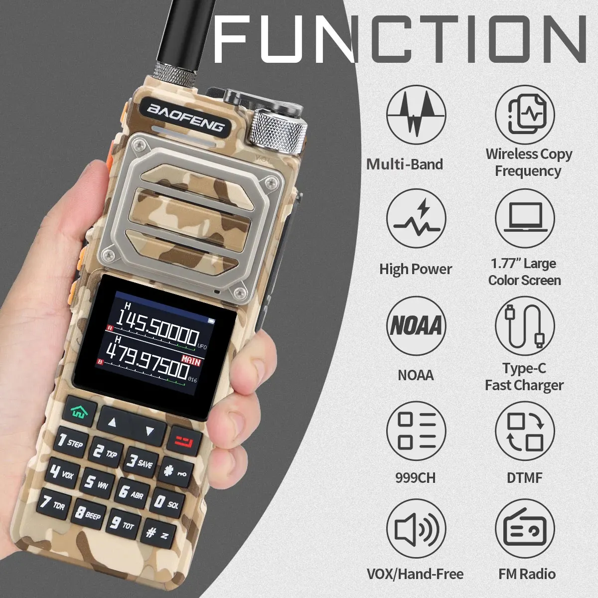 Baofeng UV-25 Walkie Talkie Air Band Long Range UHF VHF AM Wireless Copy Frequency 999CH  NOAA Type-C Charger Ham Two Way Radio