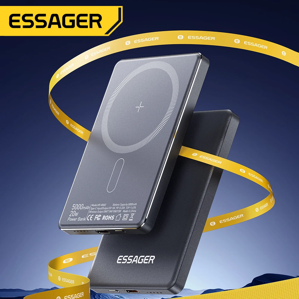Тонкий беспроводной внешний аккумулятор Essager Power Bank, магнитный, 20 Вт, 5000 мАч, портативный внешний аккумулятор с быстрой зарядкой для Magsafe для iPhone 17 16 15 14