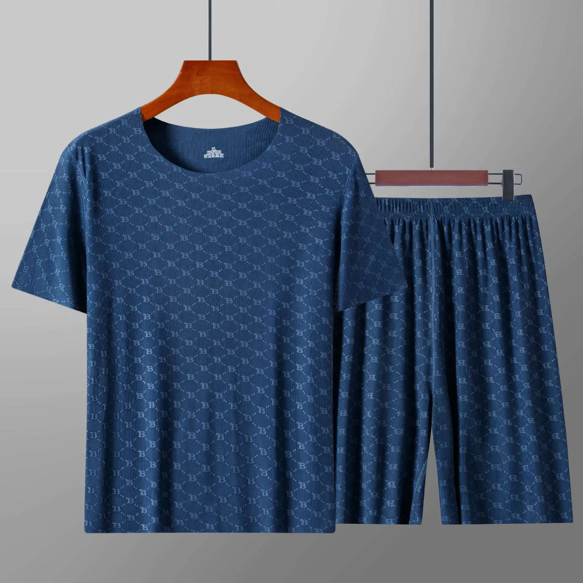 Zomer Heren Pyjama Homewear Set Gedrukt Ijs Zijde T-shirt Korte Mouwen Modale Casual Pyjama Heren Pyjama Broek Dun pak