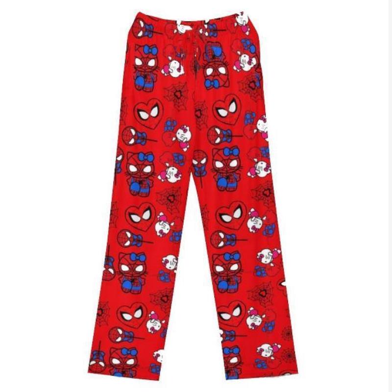 Hello Kitty Spider-Man bawełniane luźne damskie spodnie od piżamy spodnie od piżamy kobiety mężczyźni Cartoon spodnie do spania odzież salonowa dziewczyna sen