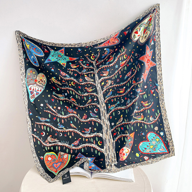 Luxe Liefde Boom Print Designer 90 Vierkante Sjaal Twill Zijde Vrouwen Hoofd Sjaals Wraps Hals Sjaals Hijab Bandana Pashmina Handband