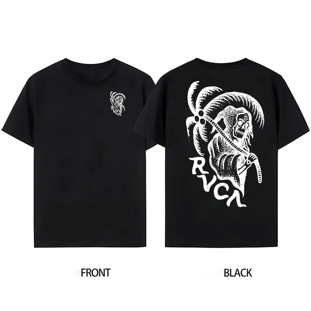 RVCA メンズ グラフィック半袖クルーネック Tシャツ綿レトロストリートファッションメンズシャツ半袖デザイントップスストリート