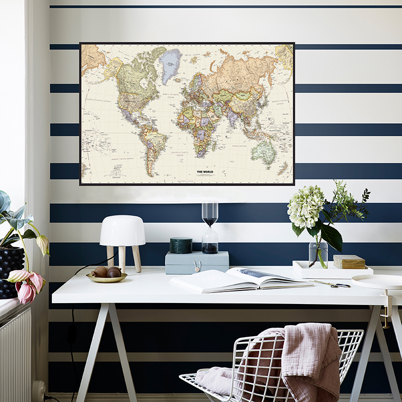 레트로 월드 맵 벽 아트 포스터 및 프린트 부직포 캔버스 페인팅, 사무실 학교 용품, 방 홈 장식, 여행지도, 75x50cm