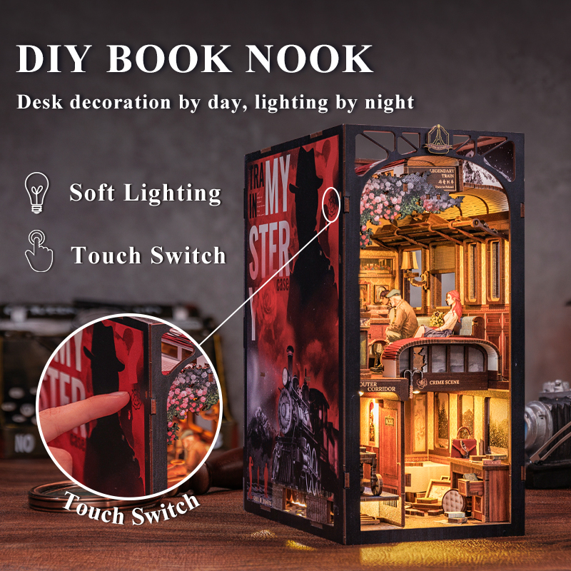CUTEBEE DIY Book Nook Doll House z oświetleniem LED Osłona przeciwpyłowa Półka na książki Wkładka Dekoracja Model na prezent urodzinowy Eternal Bookstore