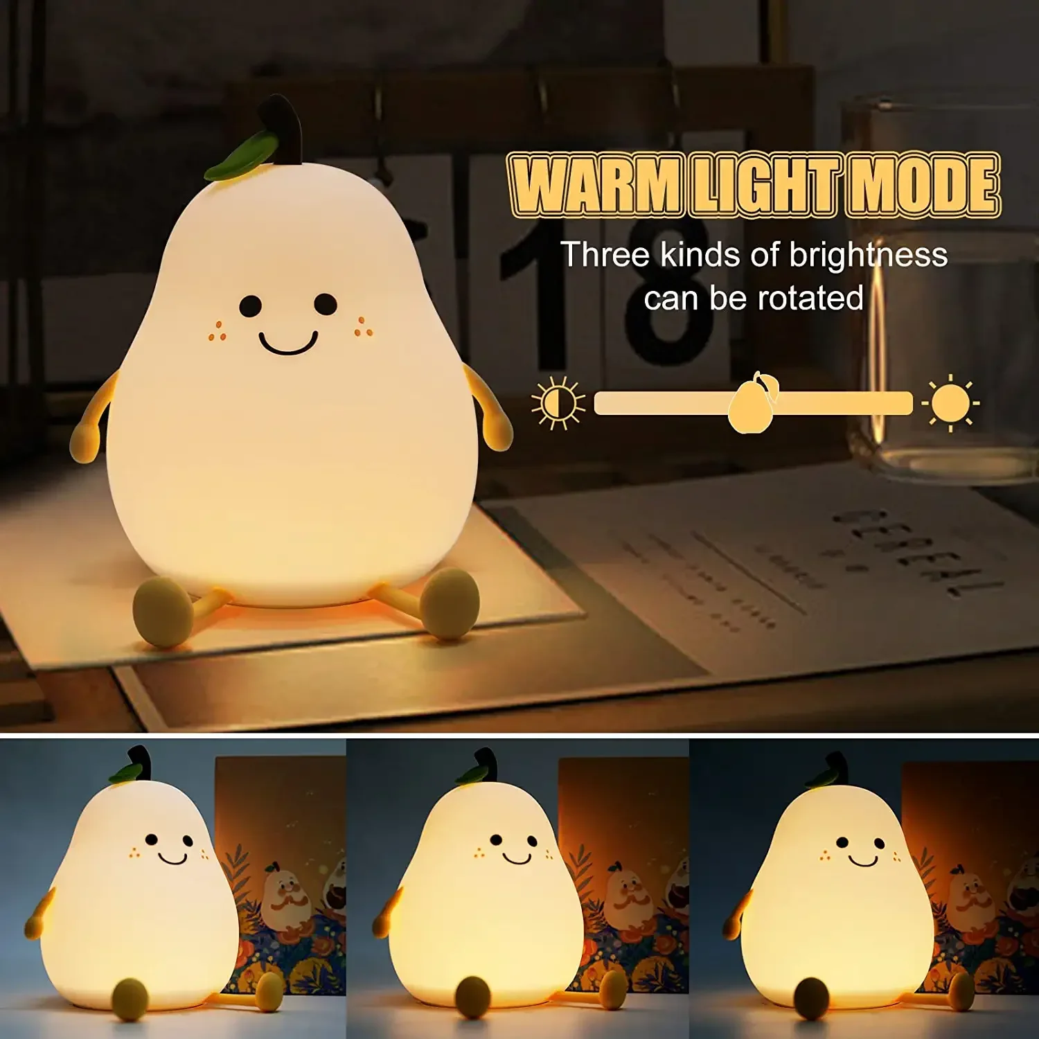 RGB Night Light Pear Shape USB ชาร์จหรี่แสงได้ห้องนอนตกแต่งข้างเตียงโคมไฟซิลิโคนเด็กของขวัญ