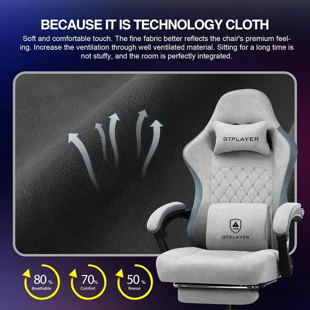 Gaming Chair, Computer Office Chair with Pocket Spring Cushion, Linkage Armrests and Footrest, High Back
