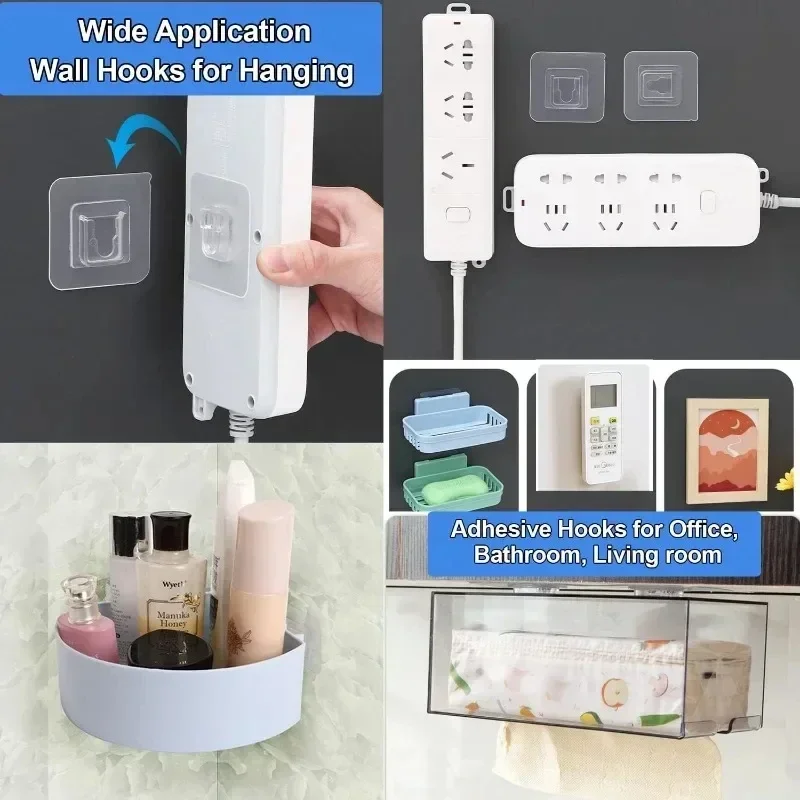 60/2pcs Double-Sided Hooks Strong Adhesive Transparent Traceless Wall Hook for Kitchen Bedroom Storage Holder Plug Socket Hanger
