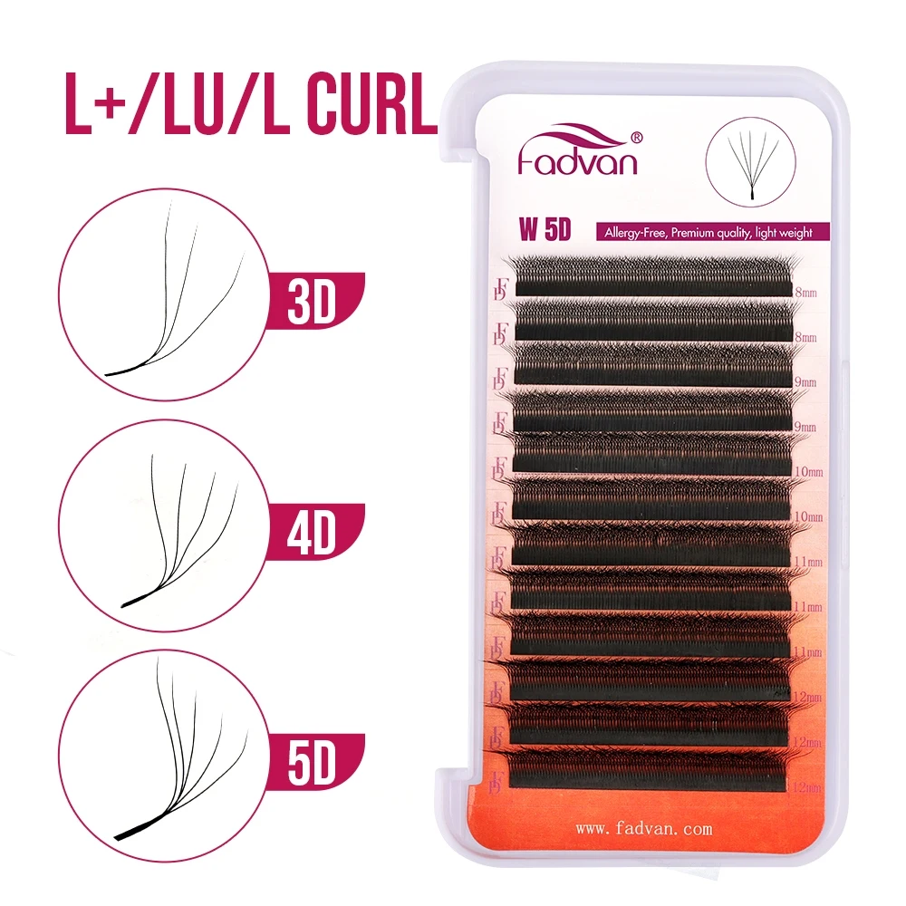 Fadvan L/ L+/LU (M) Curl YY 3D 4D 5D 6D Fox Lashes Extensión de 12 líneas Longitud mixta 0,07 D 8-15 mm