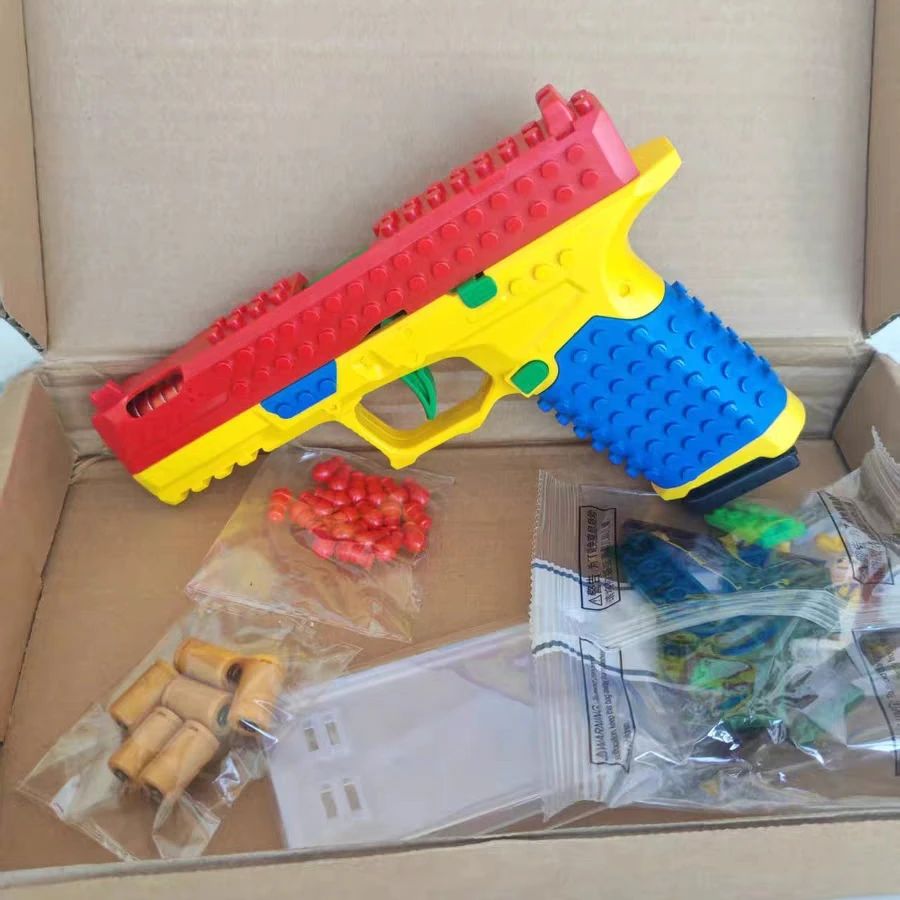 Building Block Pistol Continuous Firing Toy Gun Shell Throwing Airsoft Blowback Empty Hanging Outdoor CS Weapon for Boys Adult