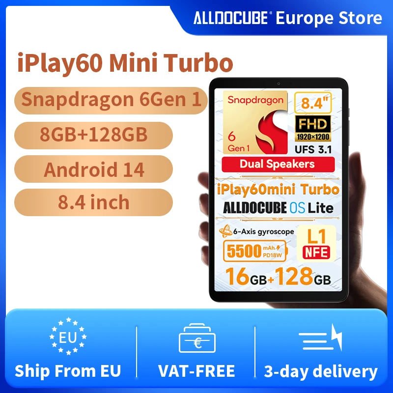 Alldocube iPlay60 Mini Turbo 8.4inch Snapdragon 6Gen 1 Tablet Android14 8GB+8GB virtual memory RAM+128GB ROM Widevine L1