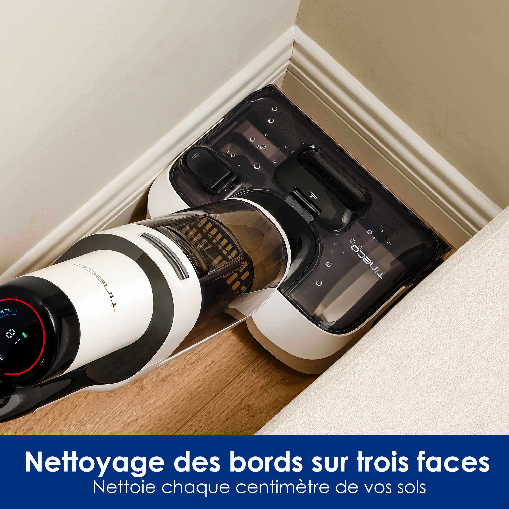 Tineco Floor One Stretch S6 Aspirateur Eau et Poussière Laveur de Sols Conception Plate à 180° Hauteur compacte de 13 cm Auto-Nettoyage Nettoyage des Bords sur Trois Faces Flashdry à 70℃ en 5 Min