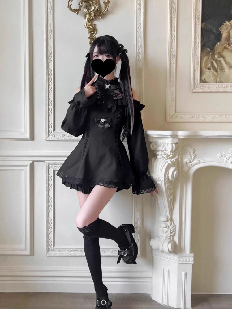 Bow Lace Patchwork Slim Fit Long Sleeve Dress for Women+ High Waist Ruffles Shorts 2025 Early Autumn New Two Piece Sets