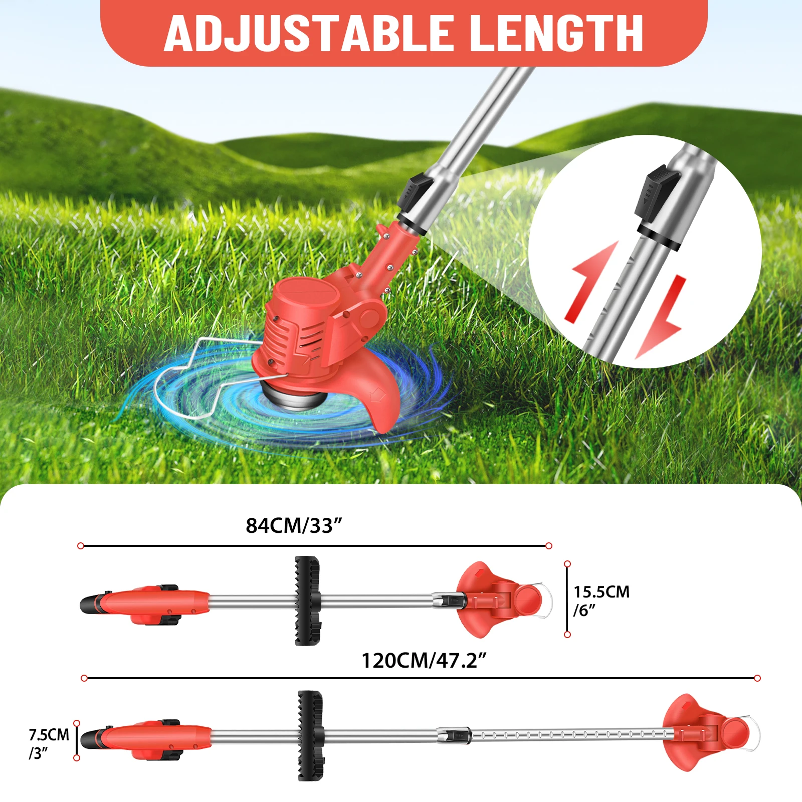 DayPlus 21V Rasentrimmer, elektrischer Akku-Rasentrimmer mit Akku, Rasenmäher, Gartenschneider, Gartengeräte zum Reinigen von Unkrautblumen