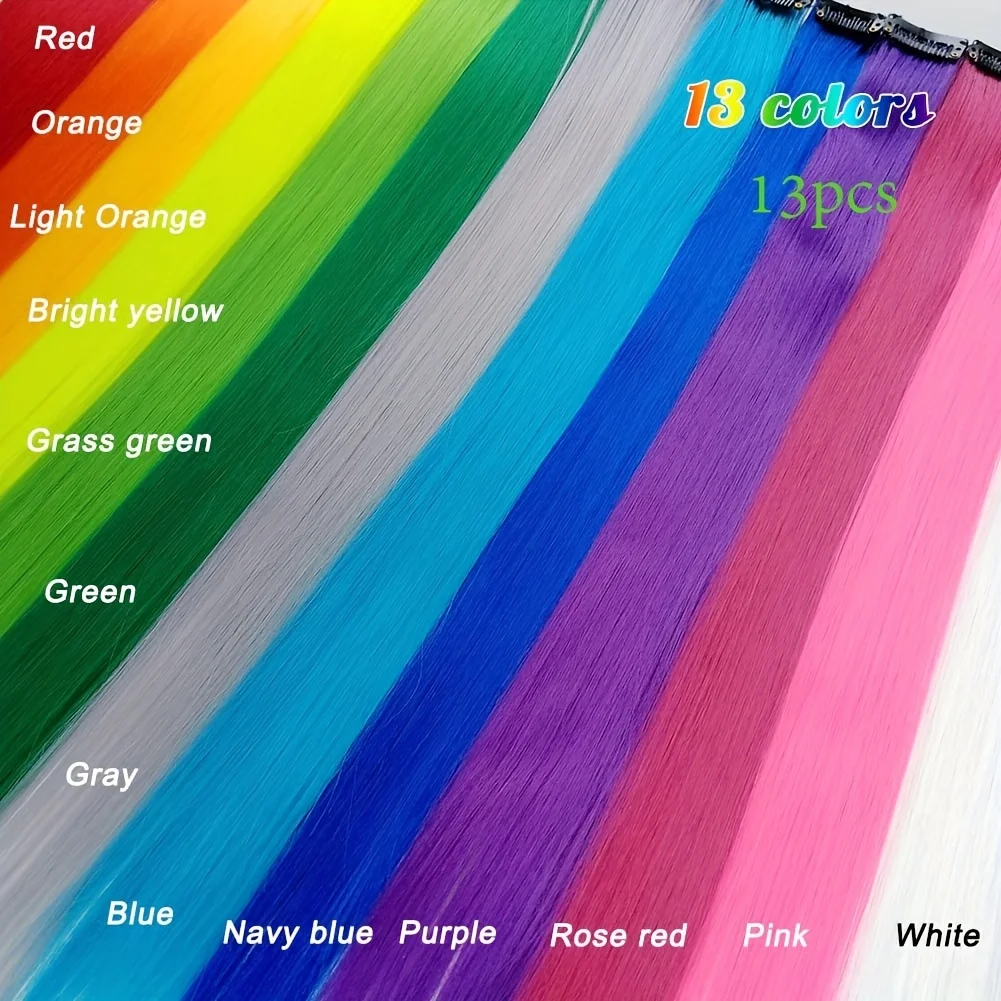 13 cores coloridas festa destaque clipe em extensões de cabelo reto para meninas 22 Polegada y2k multi-cor cabelo sintético postiços