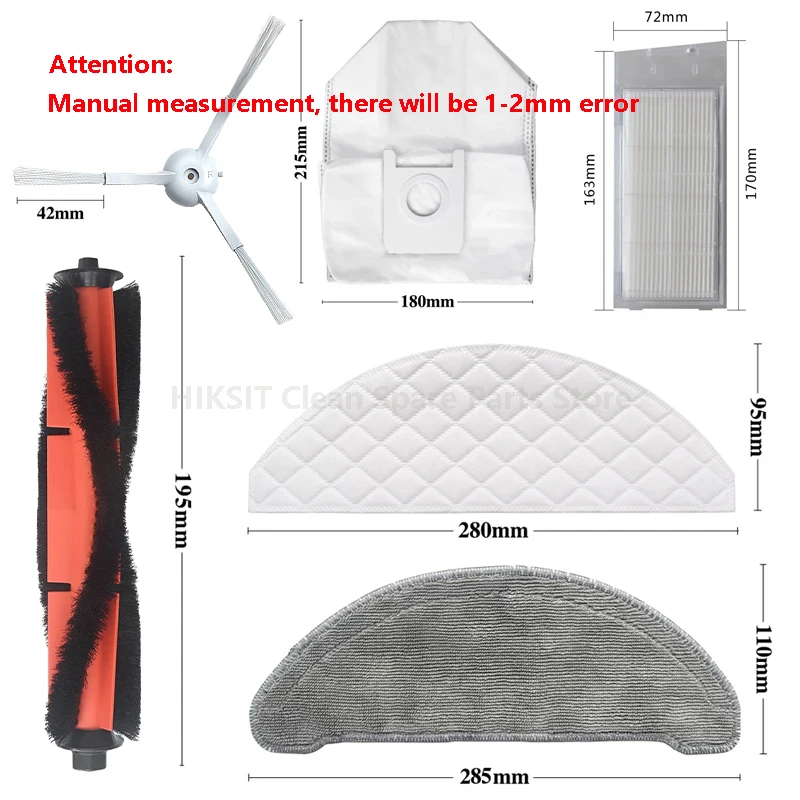 Cepillo principal/lateral filtro Hepa paño de mopa bolsa de polvo accesorios para XiaoMi Roidmi Eve Plus SDJ01RM Robot repuestos de aspiradora
