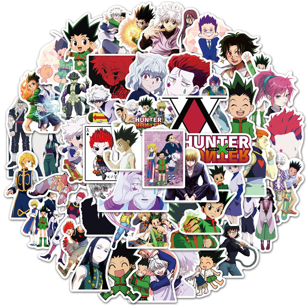 50 pçs hunterx hunter anime adesivos gon freecss killua zoldyck hisoka tronco laptops diário à prova dwaterproof água papelaria adesivo