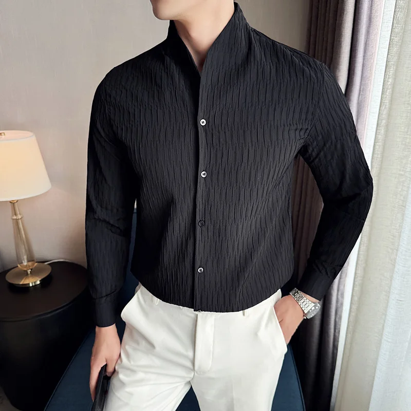 Nueva camisa Social para hombre, camisa Formal informal de negocios de estilo británico, camisa de manga larga lujosa y ajustada, Tops de vestir, camisa 4XL-M