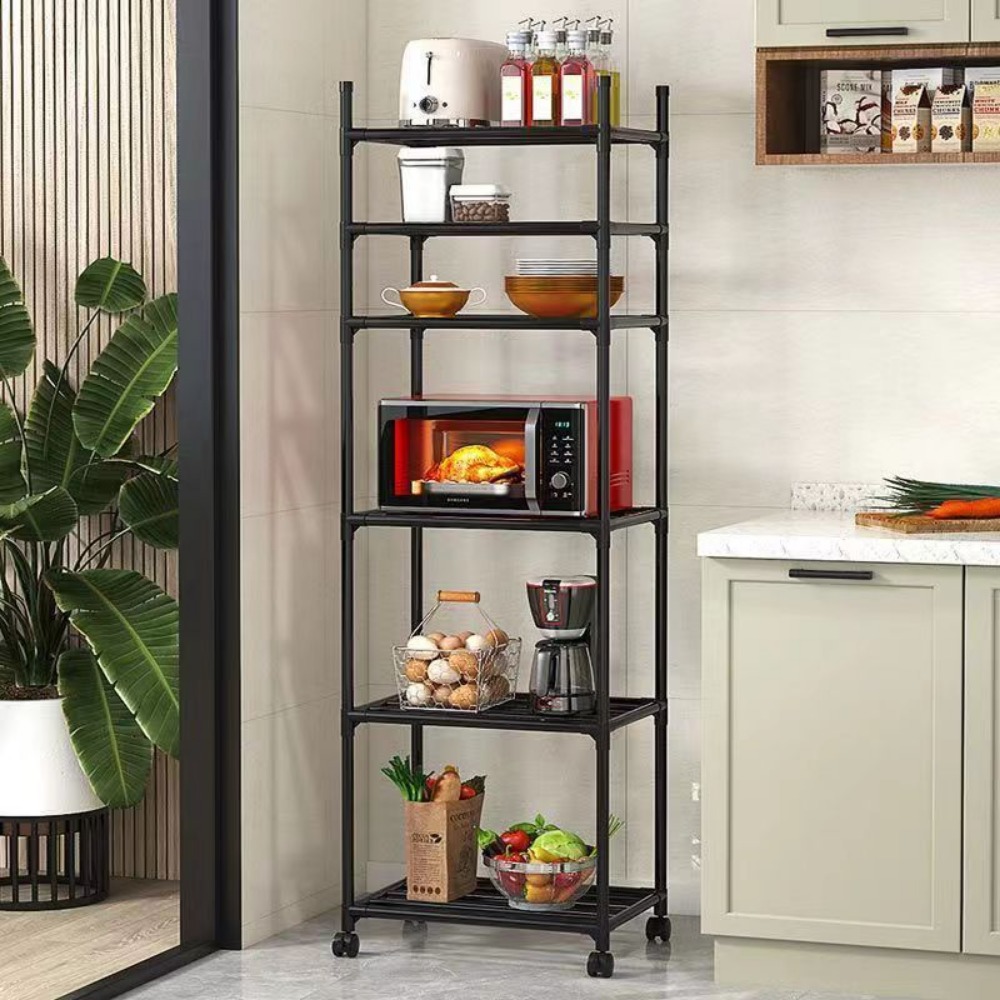 Floor-Standing Microwave Storage Rack Multi Layer Shelf Kitchen With Pulley Trolley Punch-Free Easy To Assemble Kitchen Storage