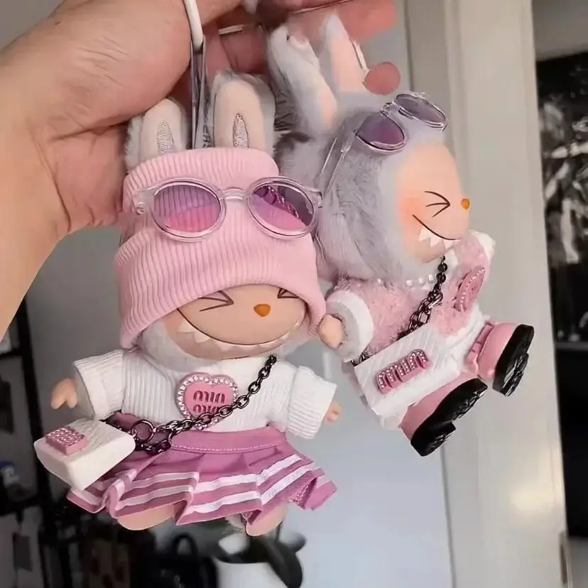 Mini ropa para muñeca, accesorios para 15-17cm, conjunto de uniforme Labubu V1 V2 V3Labubu, falda y suéter, ropa para gafas de sol