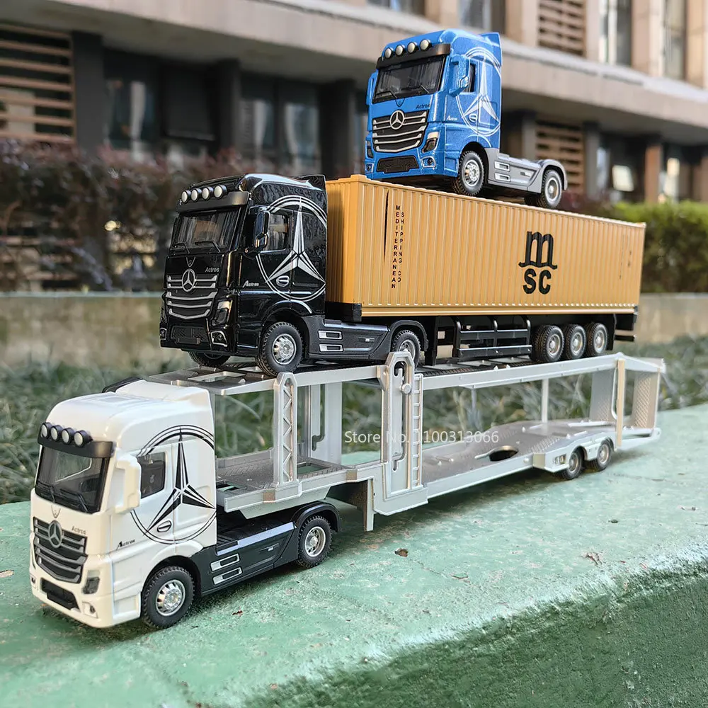 Camión de aleación fundido a presión grande 1:50, modelo de coche, contenedor de juguetes, vehículos de transporte con sonido y luz, modelo de juguetes para niños, regalos