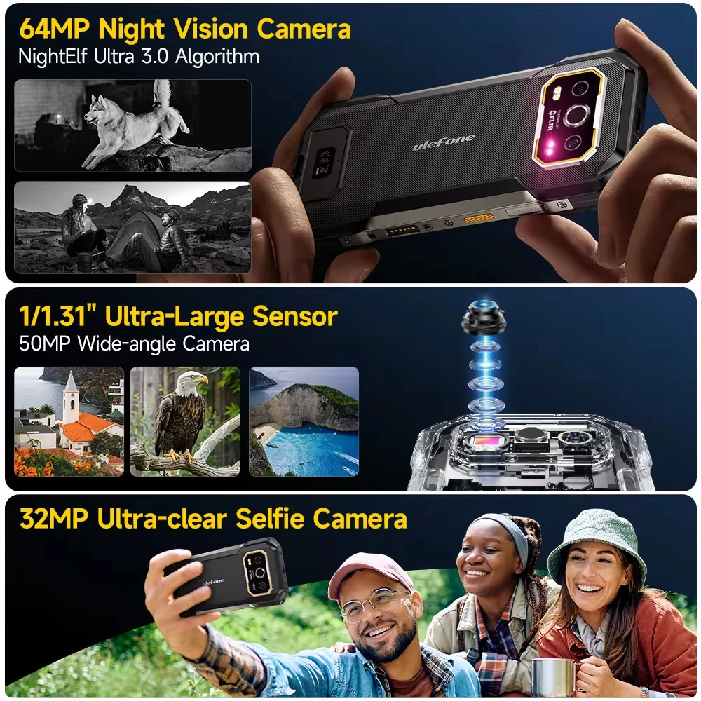 Ulefone Armor 27T Pro 5G com THERMAL BY FLIR® Rugged Phone 10600mAh Android 14 Smartphone 50MP + 64MP 6,78" 24GB + 256GB NFC Mobile