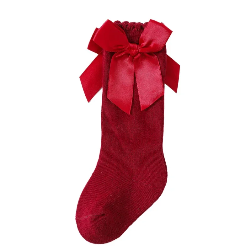Calcetines hasta la rodilla con lazo para niña, calcetín de princesa para estudiante, calcetines de algodón de Color sólido, ropa para recién nacido