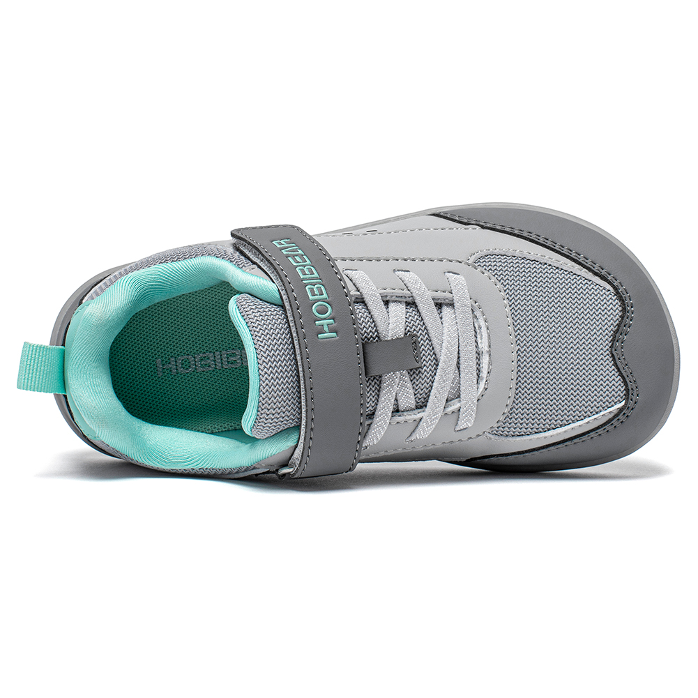 HOBIBEAR Kids Wide Toe Shoes Big Kid Barefoot Hook Loop Minimalist Sneakers Artificial Leather Mesh Shoes
