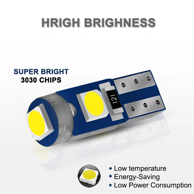 10 Uds T5 bombilla Led 3SMD 3030 Chips tablero de instrumentos de coche superbrillante lámpara de Panel de instrumentos indicador de calentamiento de tablero automático luz de cuña 12V