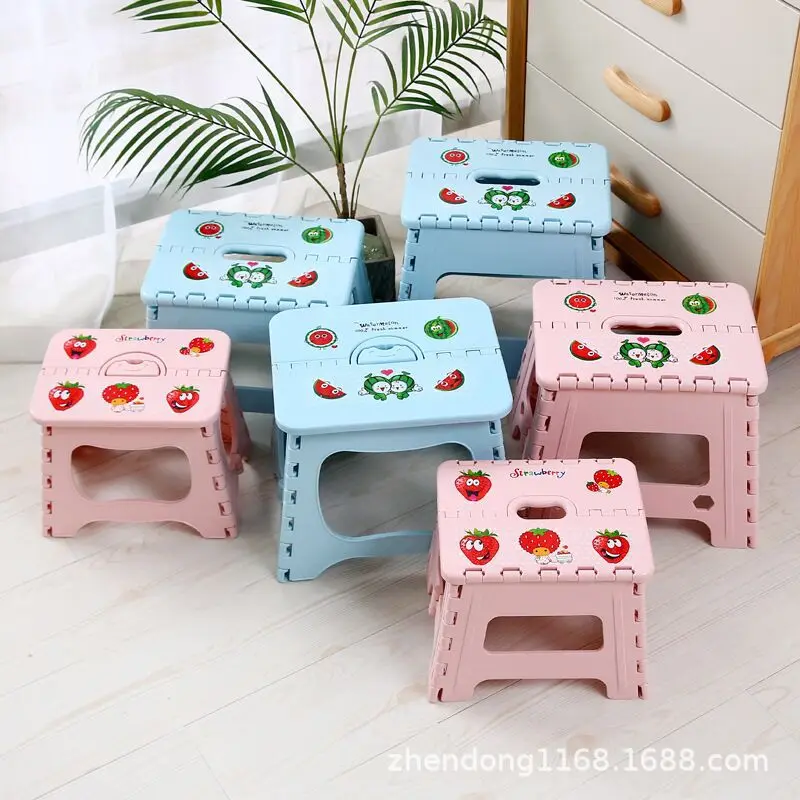 Taburete plegable de plástico portátil para niños, taburete multiusos de dibujos animados, taburete para caminar al aire libre, pesca, WF