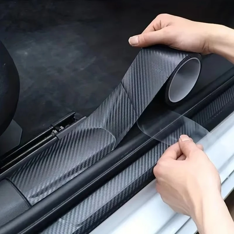Pegatina de fibra de carbono 3D, película protectora para umbral de coche, antiarañazos, impermeable, Nano pegatina negra mate para carrocería de coche