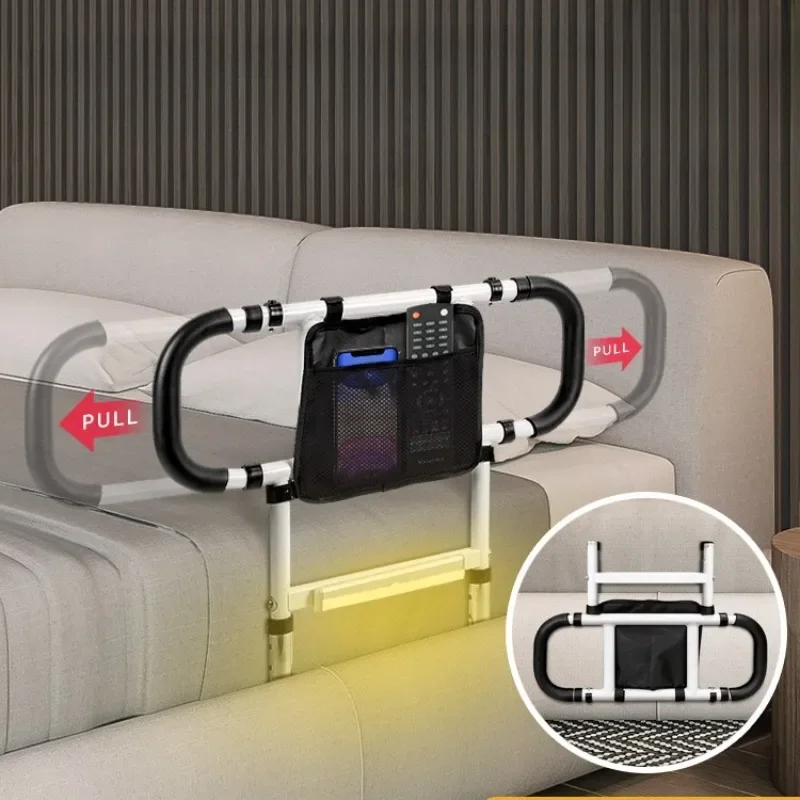 Multi-purpose Bedside Handrail with Induction Light Bed Assist Rail Adjustable Height Bed Guardrail Backrest for Elderly Get Up