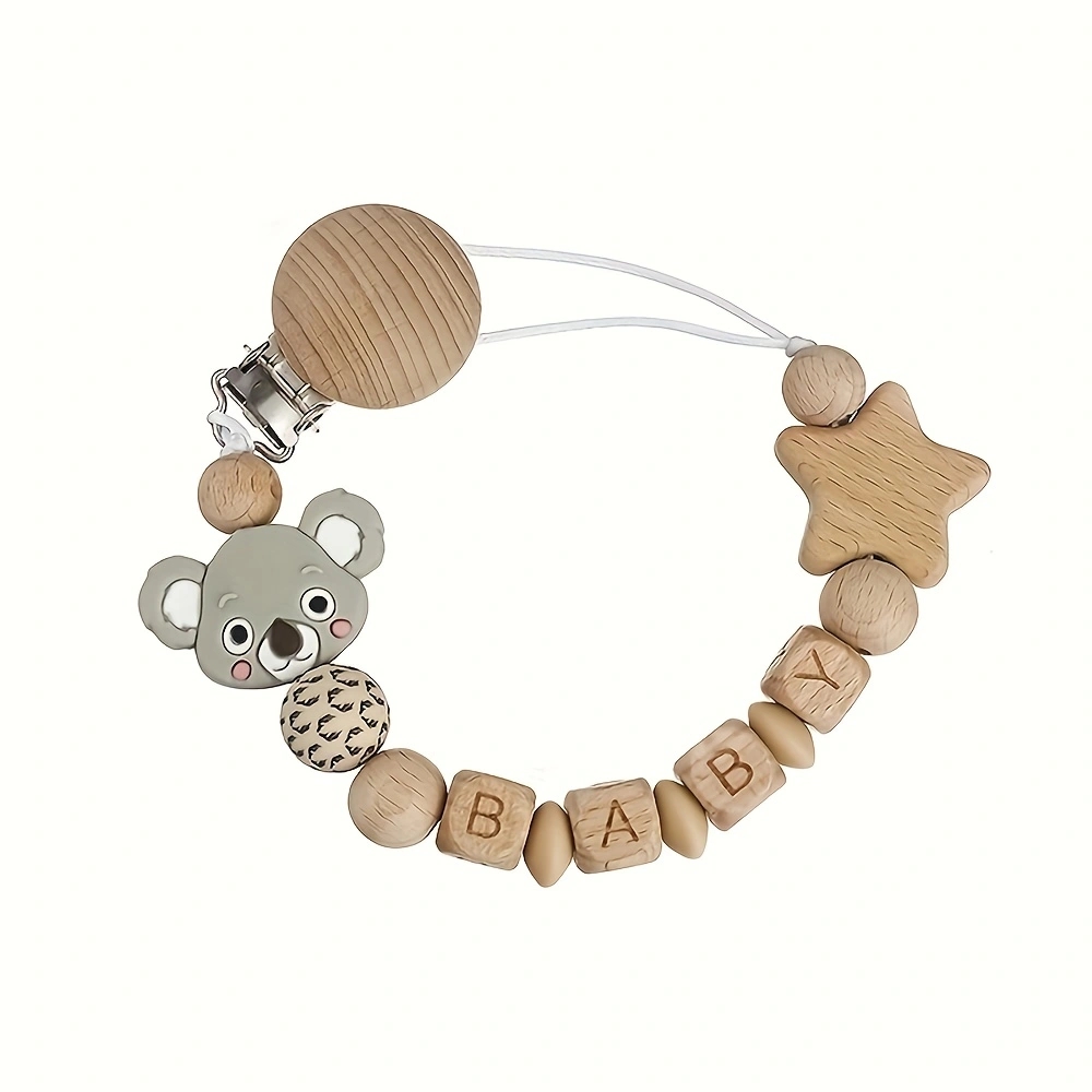 Clips de sucette en bois pour bébé, porte-mamelon factice, chaîne en Silicone, ours Koala, sucettes d'animaux, jouets de dentition