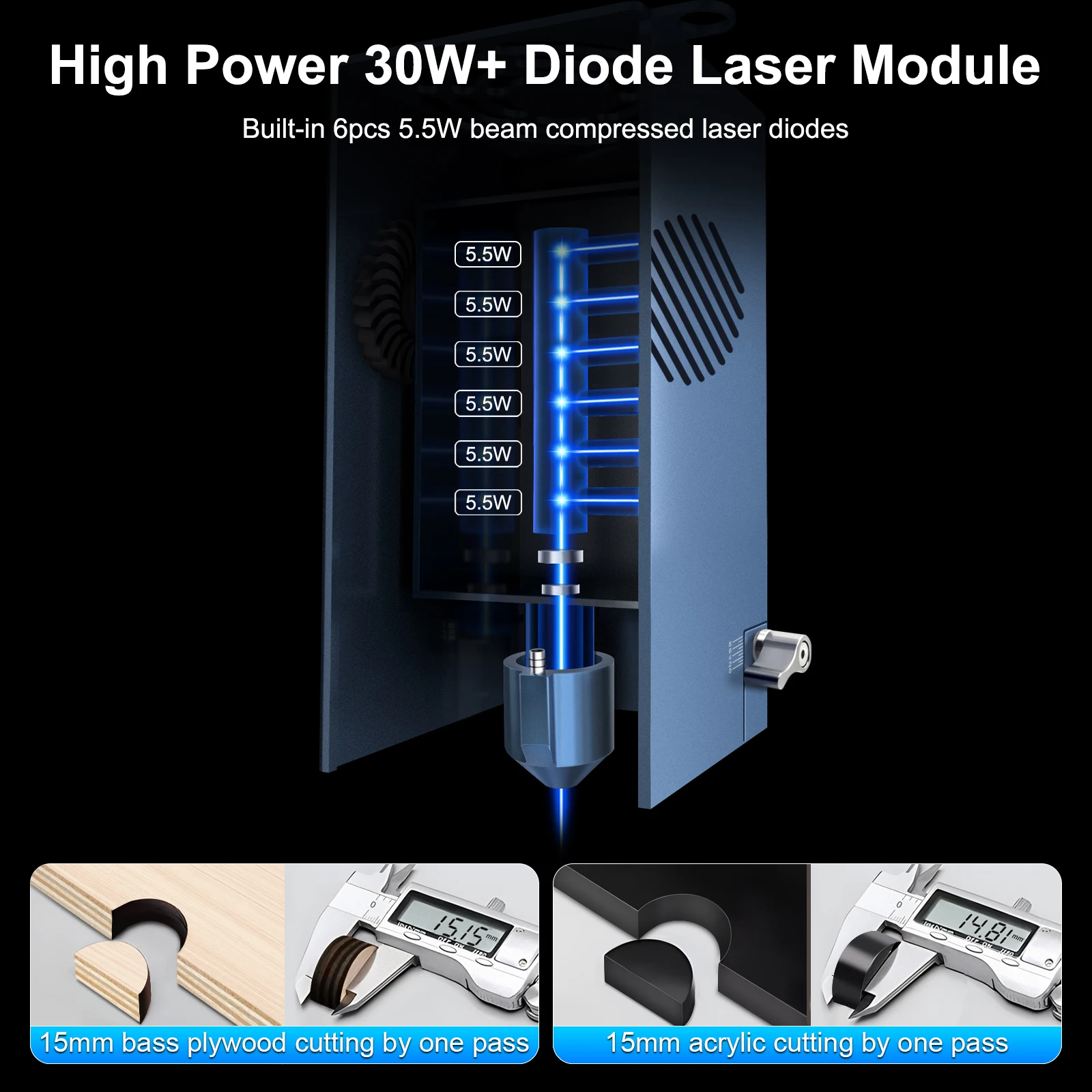 LASER TREE 20 30 40 60W Optical Power Laser Module 450nm TTL with Air Assist Laser Head  for Engraver Cutting Wood Tools