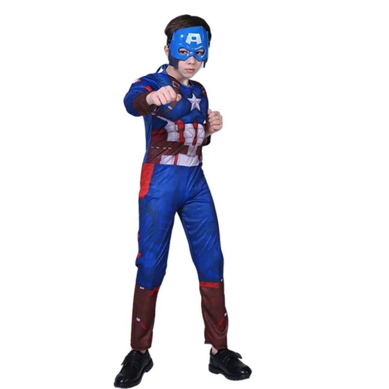 Disfraz de Capitán América, disfraz de superhéroe, Capitán América, mono de Cosplay muscular, escudo, disfraz de fiesta de Carnaval de Halloween para chico