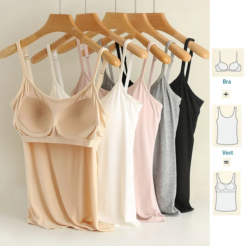 M-3XL para camisola de talla grande de Modal de 35-85kg, camiseta sin mangas con copa fija, ropa exterior acolchada en el pecho para mujer, ropa interior sin desgaste