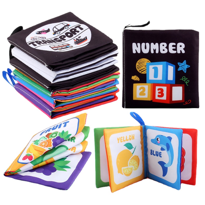 4-seitige Babybücher, Aufklärung, frühes Lernen, schwarz-weißes Stoffbuch für Kleinkinder, Montessori-Lernspielzeug, 0–3 Jahre