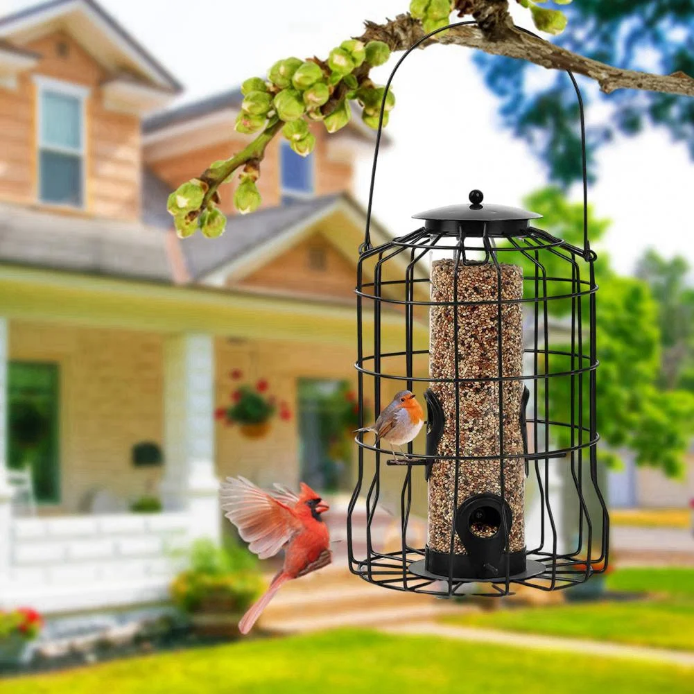 XFDE Bird Deterrent Feeder Rust-Proof Hanging Bird Feeder Cage for Garden Backyard Squirrel-Proof Wild Bird Feeder Green