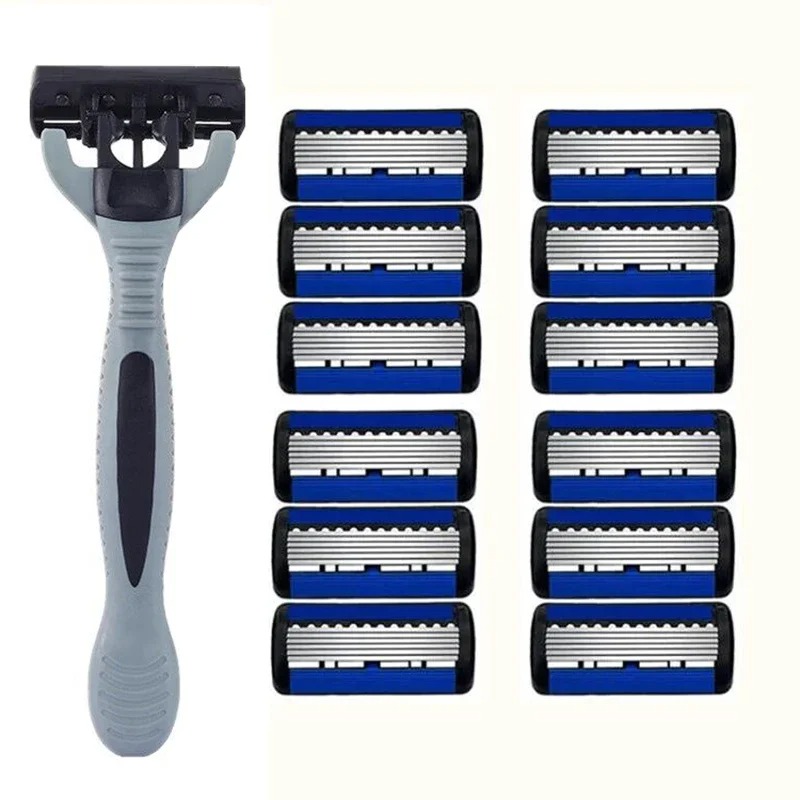 Men's Manual Razor Safety Razor 6-layer Stainless Steel Hair Removal Knife Replaceable Razor Head Razor Tools