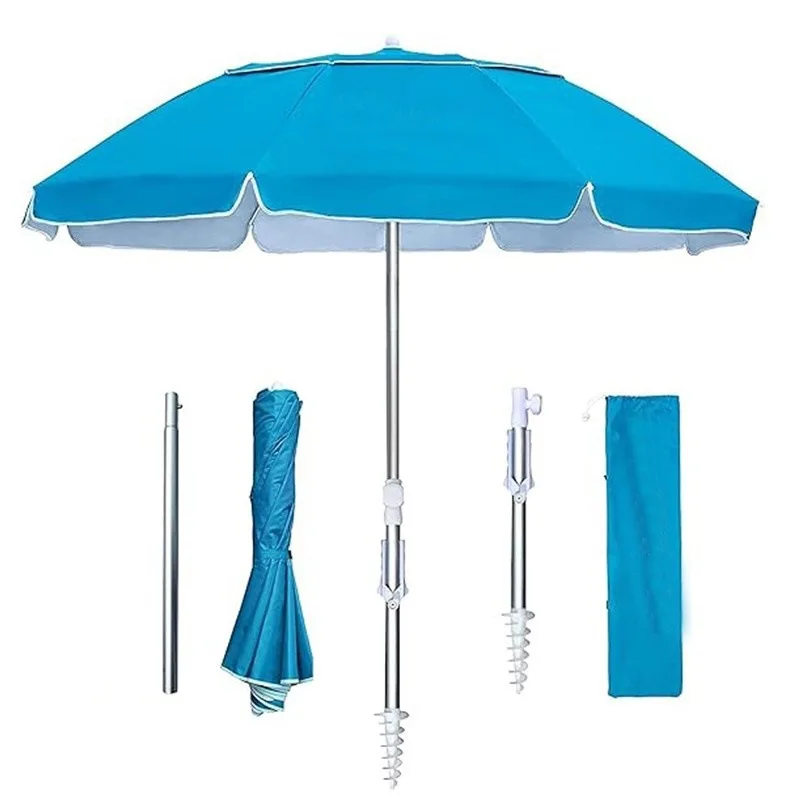 6.5FT Folding Portable Travel Beach Umbrella Three-section Retractable Umbrella with Sand Anchor Steering Outdoor Parasol