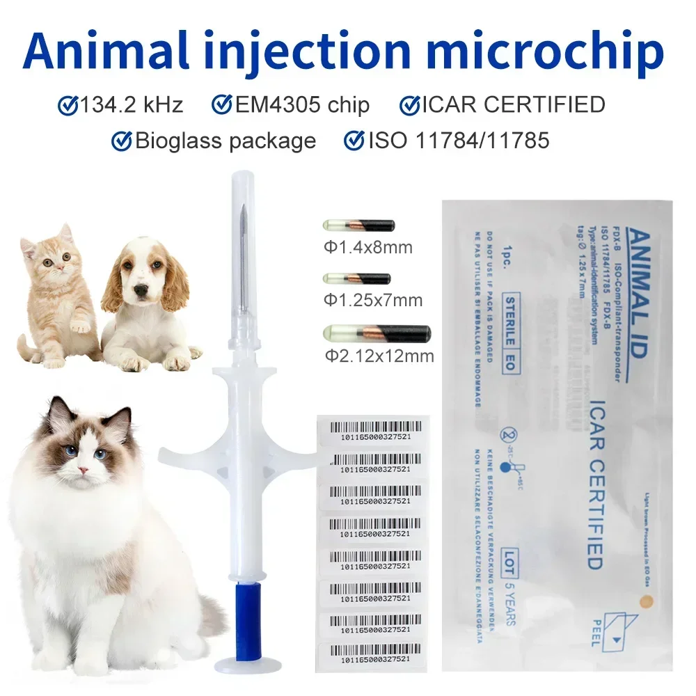 Etiqueta RFID de animales con microchip estándar Universal de 134,2 KHZ, 10/20 piezas, con Chip EM4305, ISO11784/5 FDX-B para identificación de peces, perros y gatos