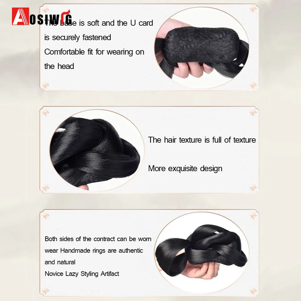 Synthetic Ancient Costume Hanfu One-piece Bun Ming Style Tang Style Song Style Bun Headband Design Suitable For Daily Wear Wig