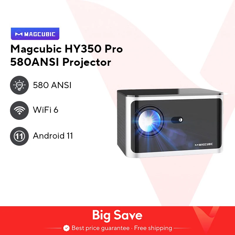 Magcubic HY350 Pro 580ANSI Proiettore Android 11 4K 1080P Wifi6 Controllo vocale Allwinner H713 Messa a fuoco elettronica BT 5.0 Home Cinema