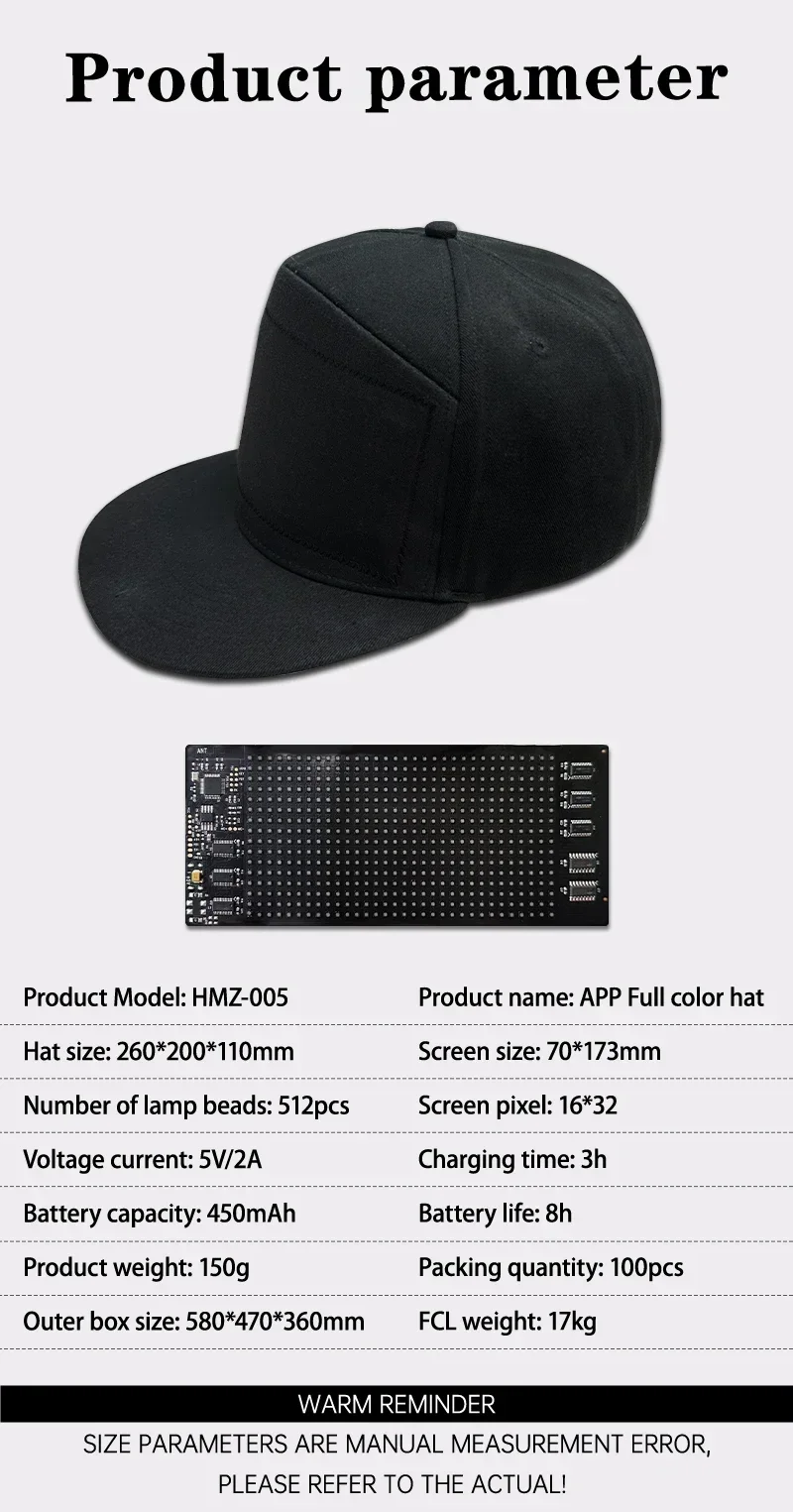 Unisex Baseball Cap 5V USB Rechargeable Bluetooth APP Programmable LED Scrolling DIY Display Board Hip Hop Led Cap Snapback Hat