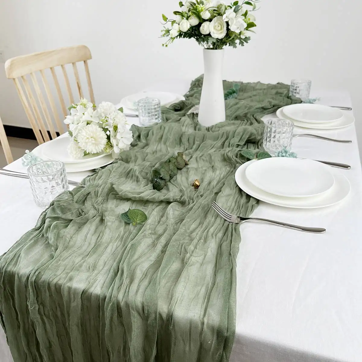 Runner da tavola bianchi in garza semitrasparente Matrimonio vintage rustico Compleanno Decorazione di nozze Banchetti Archi Boho Decor Copritavolo