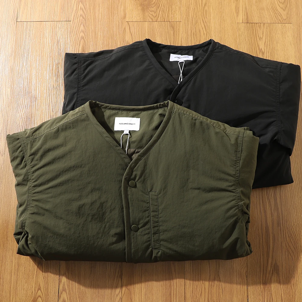 Retro ex Cotton Jaet with Button V-Ne Waterproof Workwear Layering k id Men's Faionable Cotton Coat