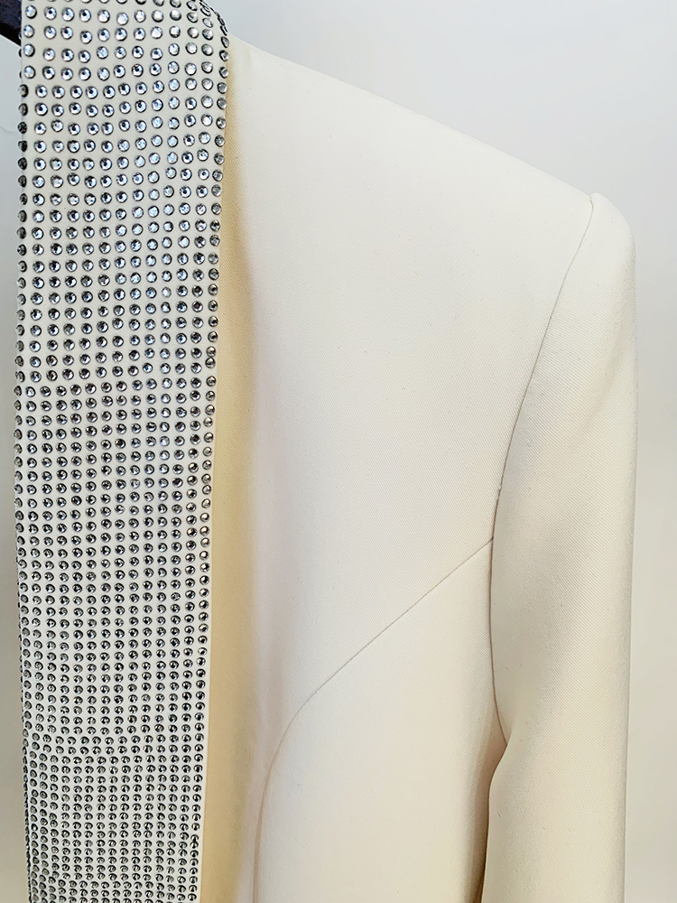 Blazer Long de styliste pour femmes, élégant, dos nu, diamants, perles, col châle, nouvelle collection 2024
